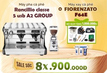 Combo máy pha Rancillio 5 usb 2G và máy xay cà phê Fiorenzato F64E